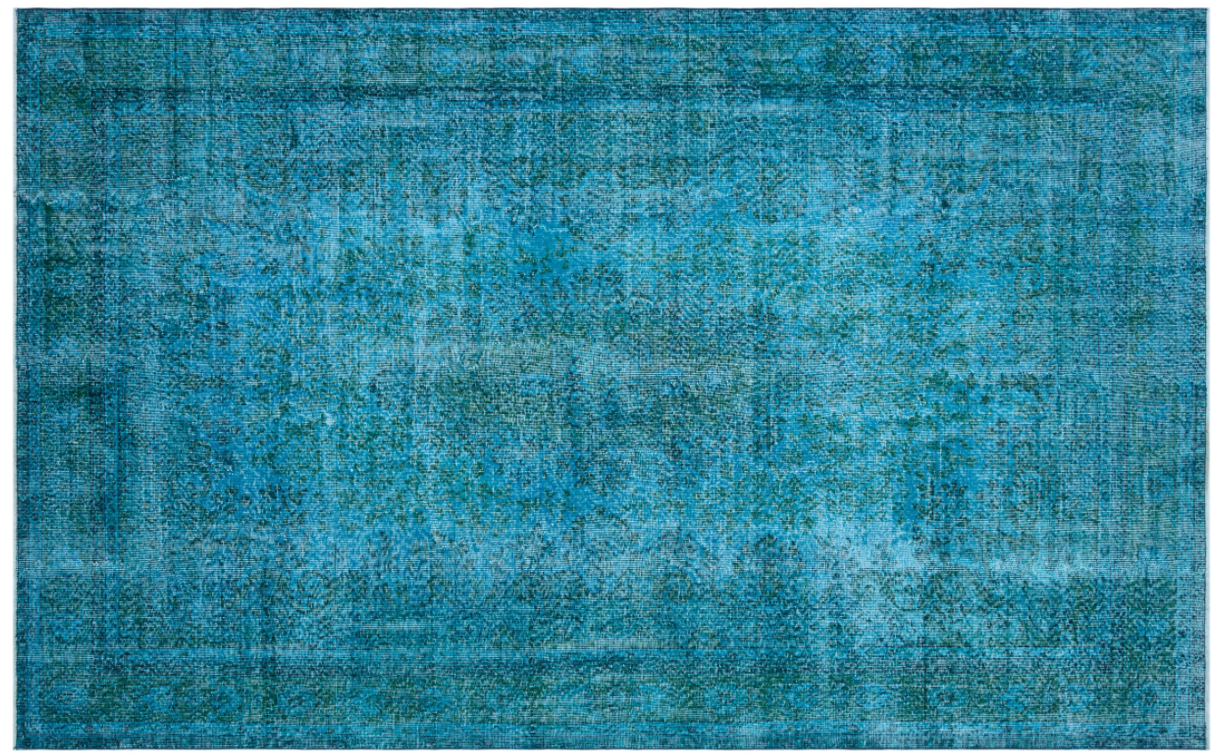 Retro Design Turquoise Over Dyed Vintage Rug 6'8'' x 10'6'' ft 202 x 320 cm