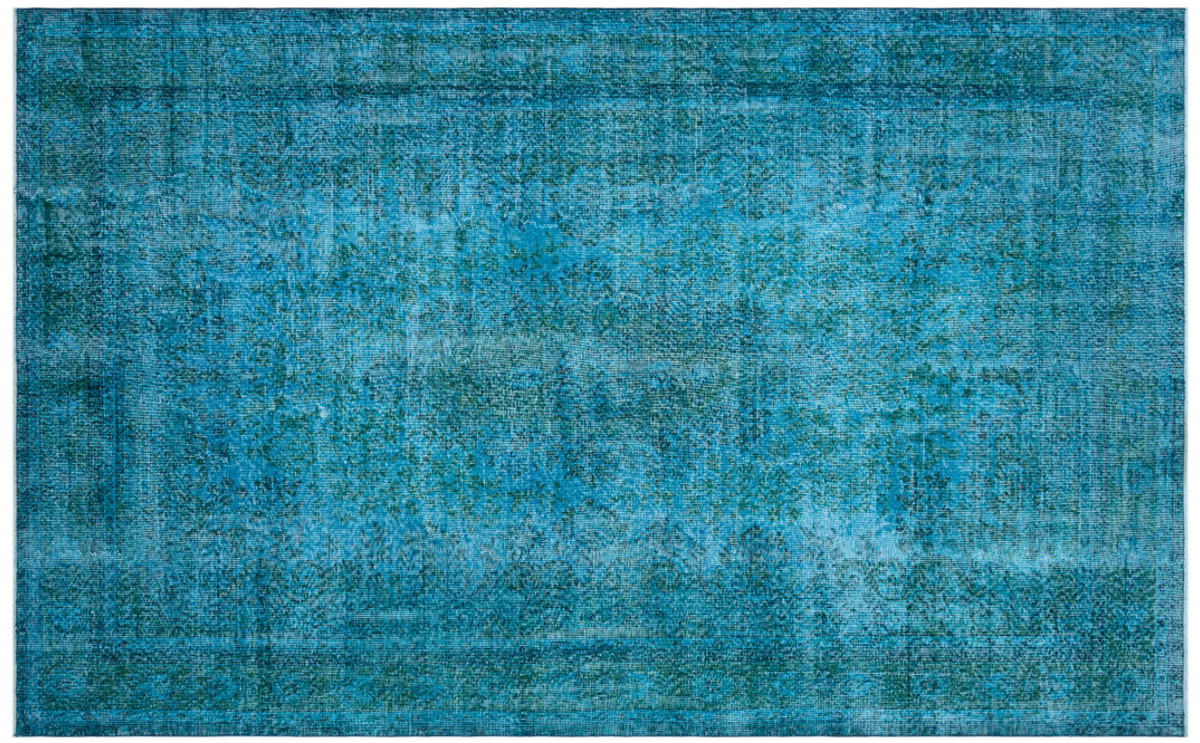 Retro Design Turquoise Over Dyed Vintage Rug 6&#39;8&#39;&#39; x 10&#39;6&#39;&#39; ft 202 x 320 cm