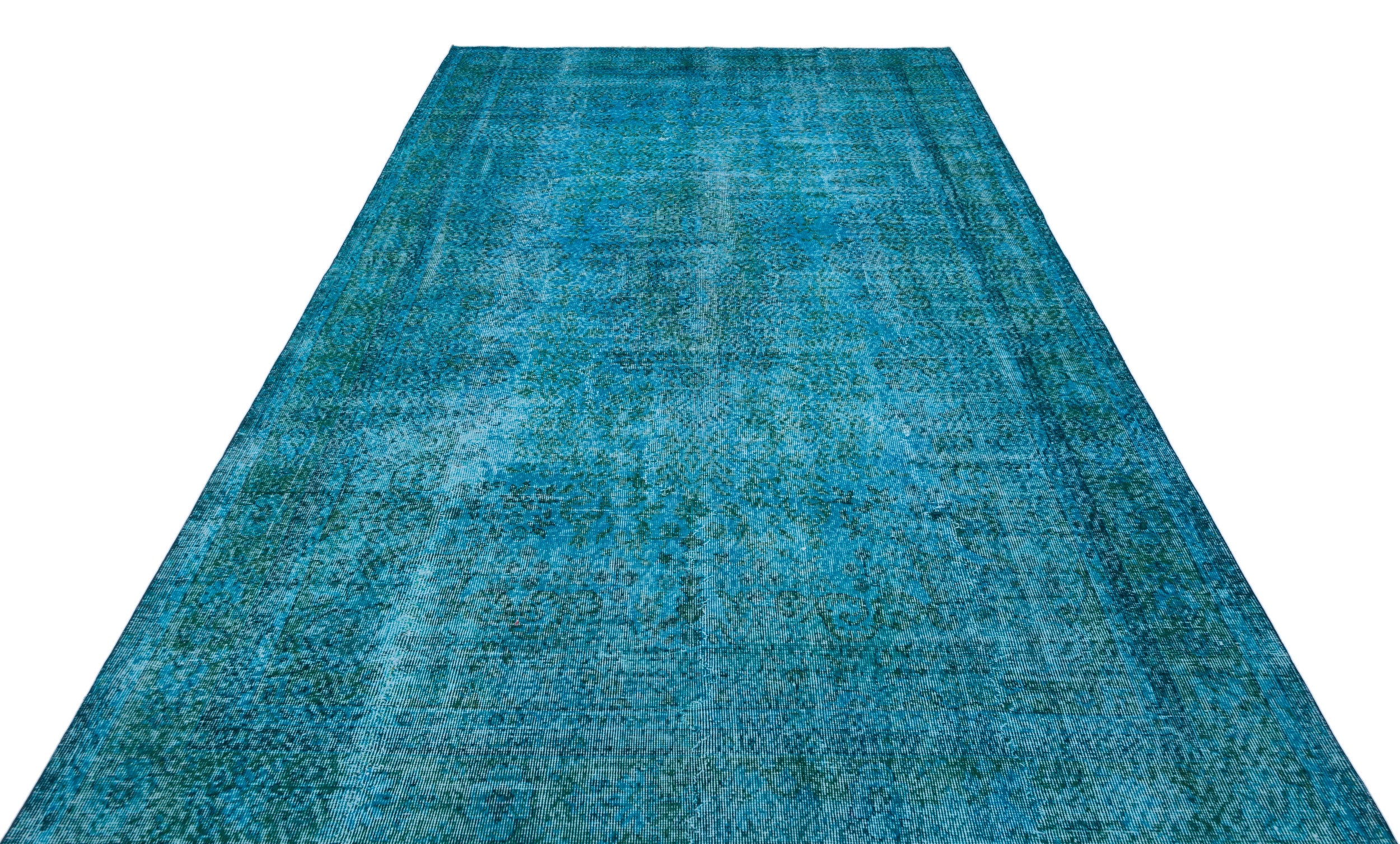 Turquoise  Over Dyed Vintage Rug 6'8'' x 10'6'' ft 202 x 320 cm
