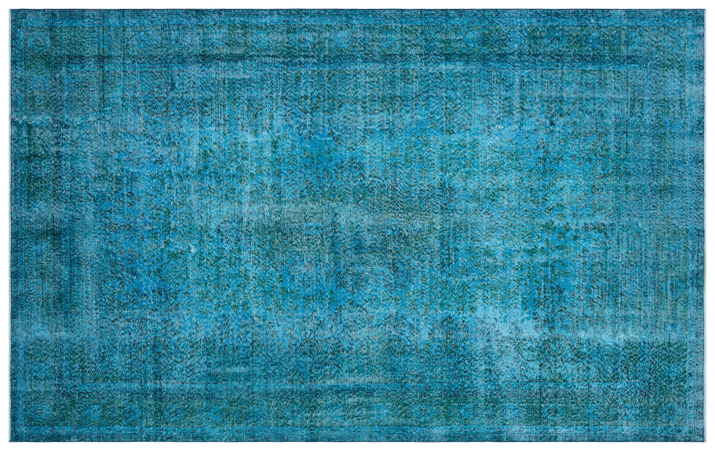 Turquoise  Over Dyed Vintage Rug 6'8'' x 10'6'' ft 202 x 320 cm