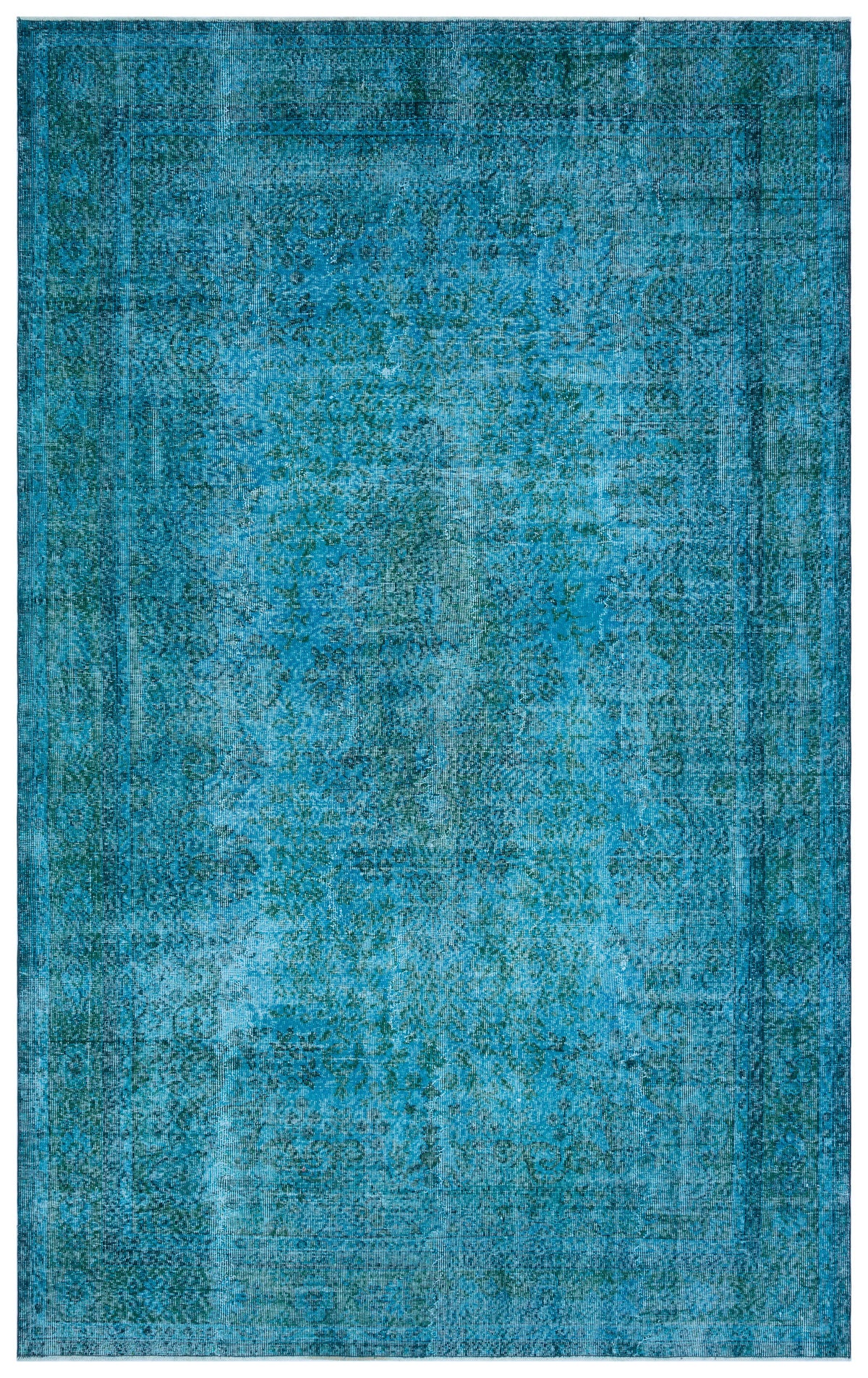 Turquoise  Over Dyed Vintage Rug 6&#39;8&#39;&#39; x 10&#39;6&#39;&#39; ft 202 x 320 cm