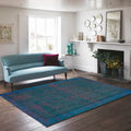 Blue Over Dyed Rug | Living Room Rug | Turkish Rug | Hand Weaving Rug  | Bedroom Rug | Wool Rug | Vintage Rug | Tumbled Rug  | Naturel Rug | Boho Rug I Plain Rug I  5'7'' x 8'6'' ft 169 x 260 cm