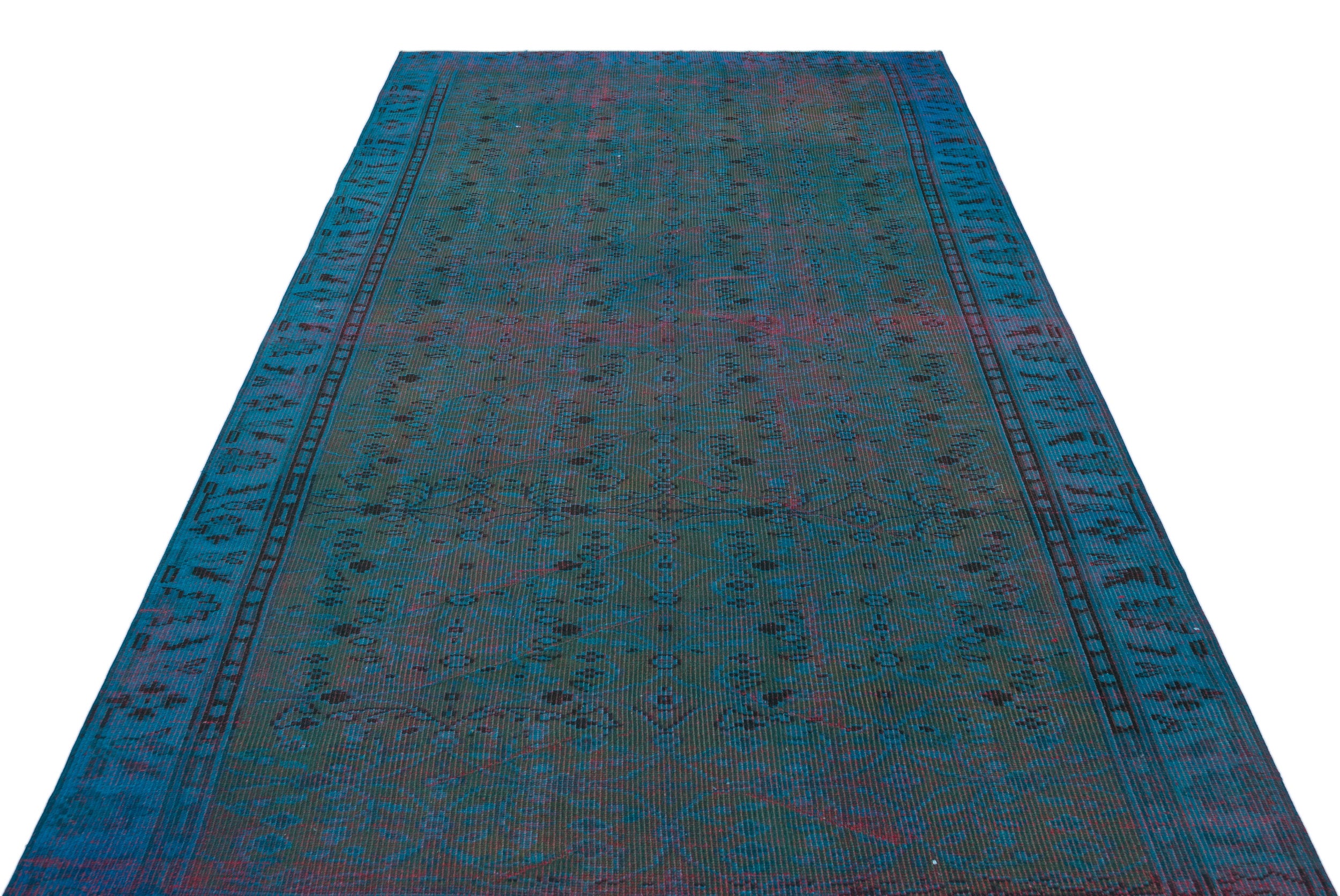 Blue Over Dyed Vintage Rug 5'7'' x 8'6'' ft 169 x 260 cm