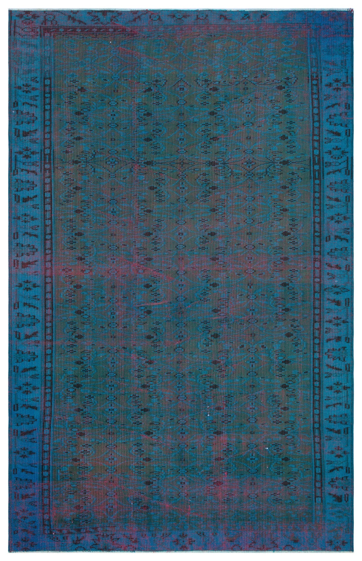 Blue Over Dyed Vintage Rug 5&#39;7&#39;&#39; x 8&#39;6&#39;&#39; ft 169 x 260 cm