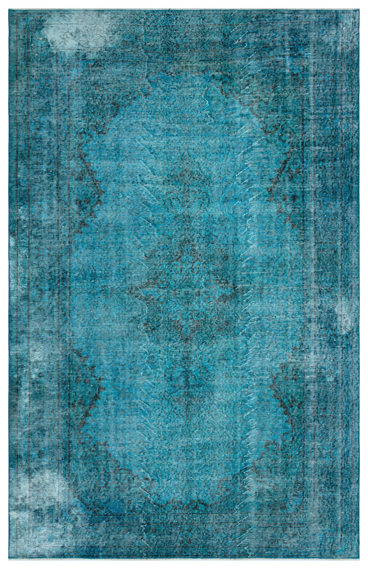 Turquoise  Over Dyed Vintage Rug 5&#39;7&#39;&#39; x 8&#39;9&#39;&#39; ft 171 x 266 cm