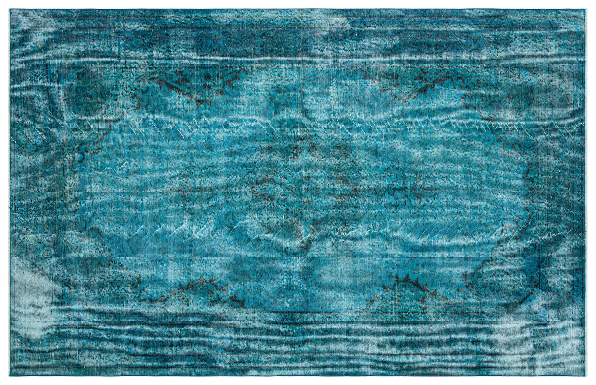 Turquoise  Over Dyed Vintage Rug 5&#39;7&#39;&#39; x 8&#39;9&#39;&#39; ft 171 x 266 cm