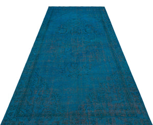 Turquoise  Over Dyed Vintage Rug 4'9'' x 9'9'' ft 146 x 297 cm