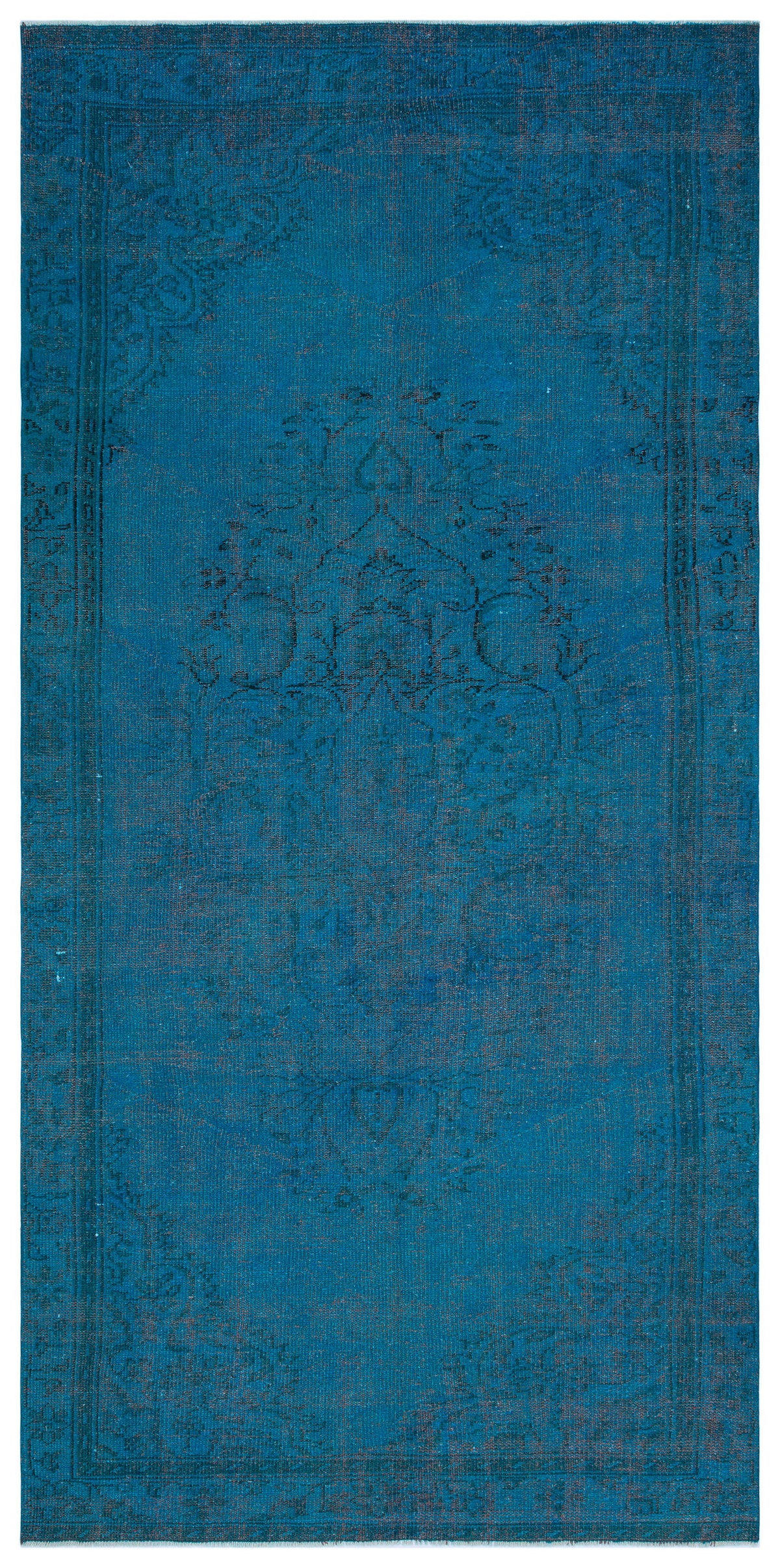 Turquoise  Over Dyed Vintage Rug 4&#39;9&#39;&#39; x 9&#39;9&#39;&#39; ft 146 x 297 cm