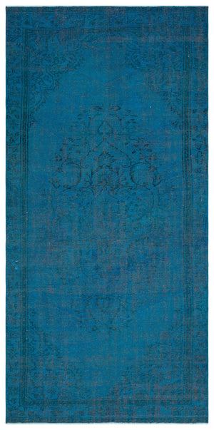 Turquoise  Over Dyed Vintage Rug 4'9'' x 9'9'' ft 146 x 297 cm