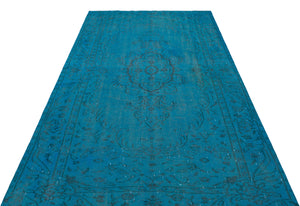 Turquoise  Over Dyed Vintage Rug 5'6'' x 8'11'' ft 168 x 272 cm