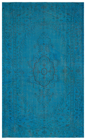 Turquoise  Over Dyed Vintage Rug 5'6'' x 8'11'' ft 168 x 272 cm