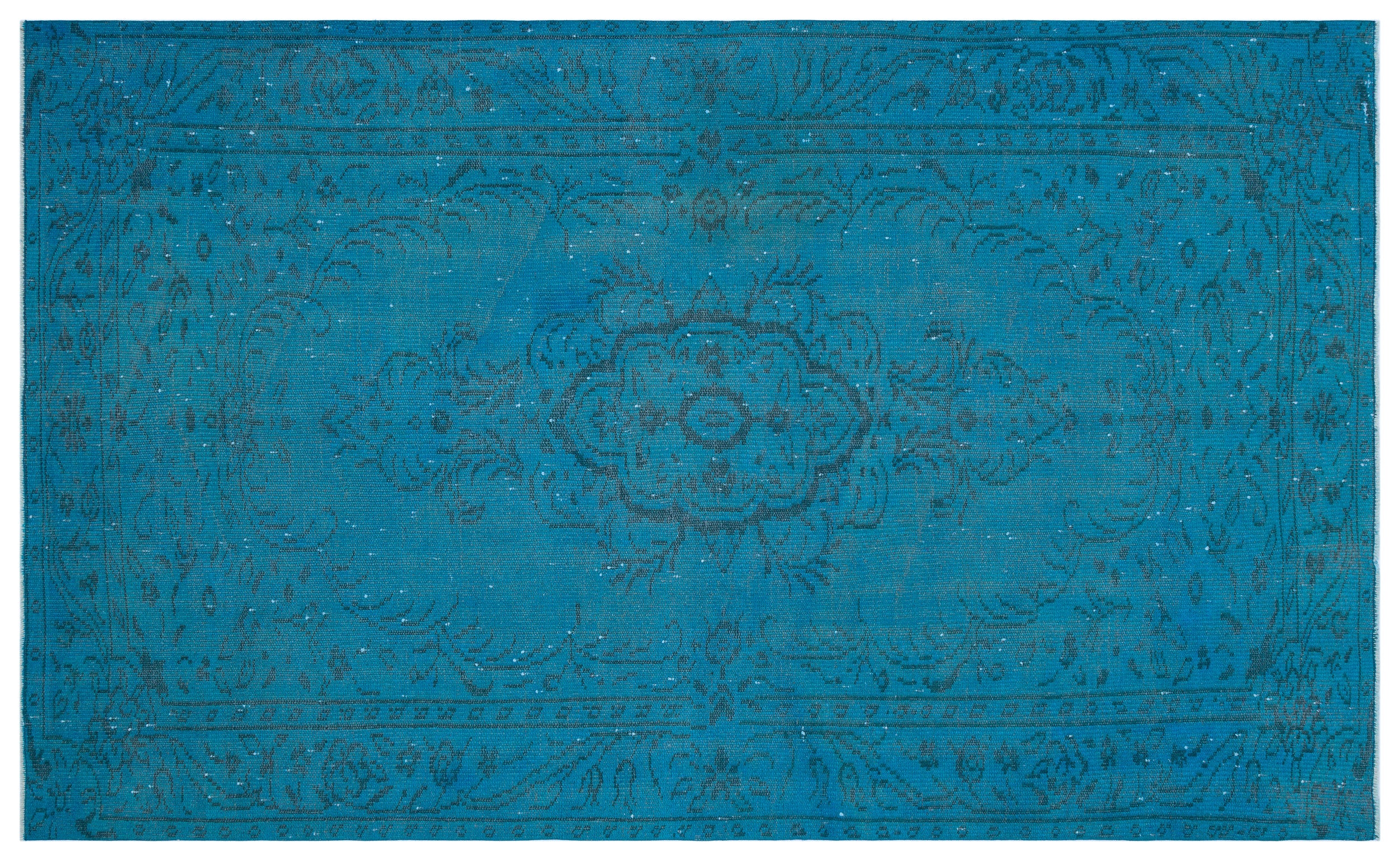 Turquoise  Over Dyed Vintage Rug 5'6'' x 8'11'' ft 168 x 272 cm