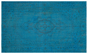 Turquoise  Over Dyed Vintage Rug 5'6'' x 8'11'' ft 168 x 272 cm