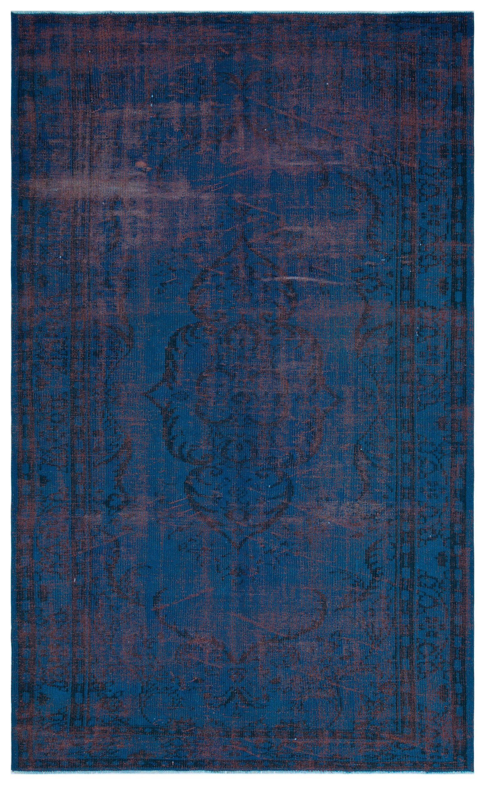 Turquoise  Over Dyed Vintage Rug 5'7'' x 9'3'' ft 169 x 281 cm