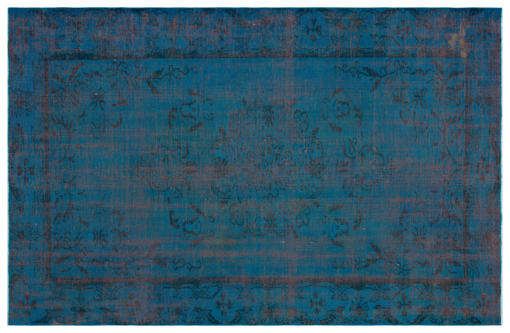 Turquoise  Over Dyed Vintage Rug 5'8'' x 8'9'' ft 173 x 266 cm