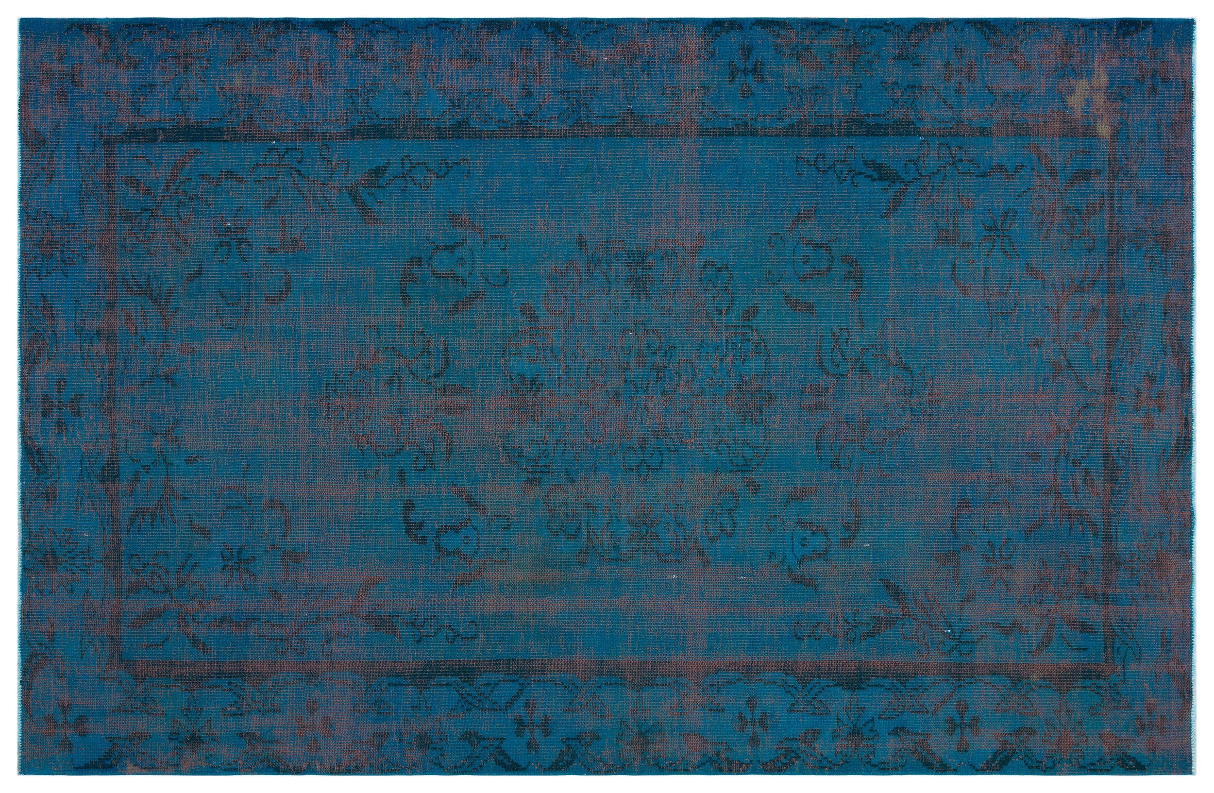 Turquoise  Over Dyed Vintage Rug 5'8'' x 8'9'' ft 173 x 266 cm