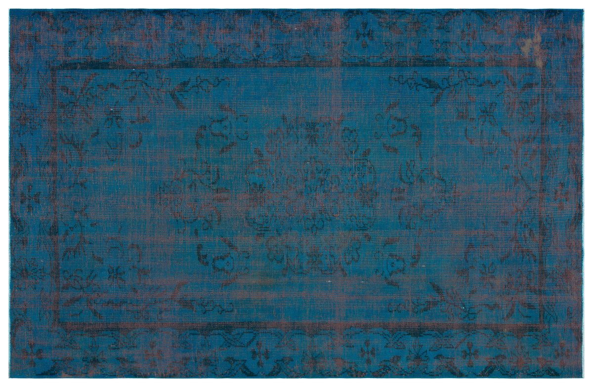 Turquoise  Over Dyed Vintage Rug 5&#39;8&#39;&#39; x 8&#39;9&#39;&#39; ft 173 x 266 cm