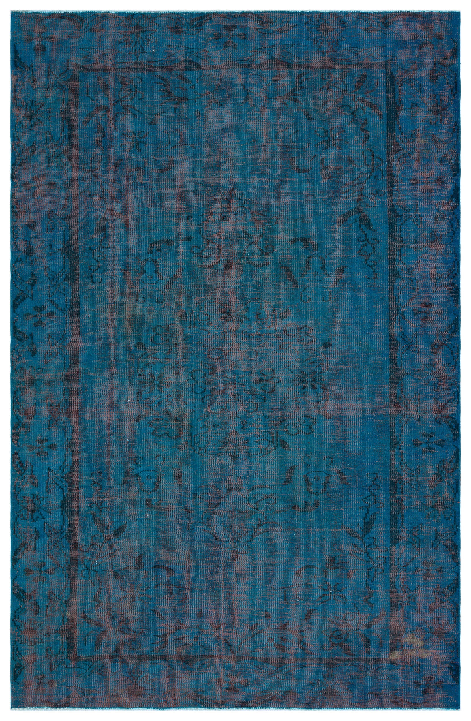 Turquoise  Over Dyed Vintage Rug 5'8'' x 8'9'' ft 173 x 266 cm