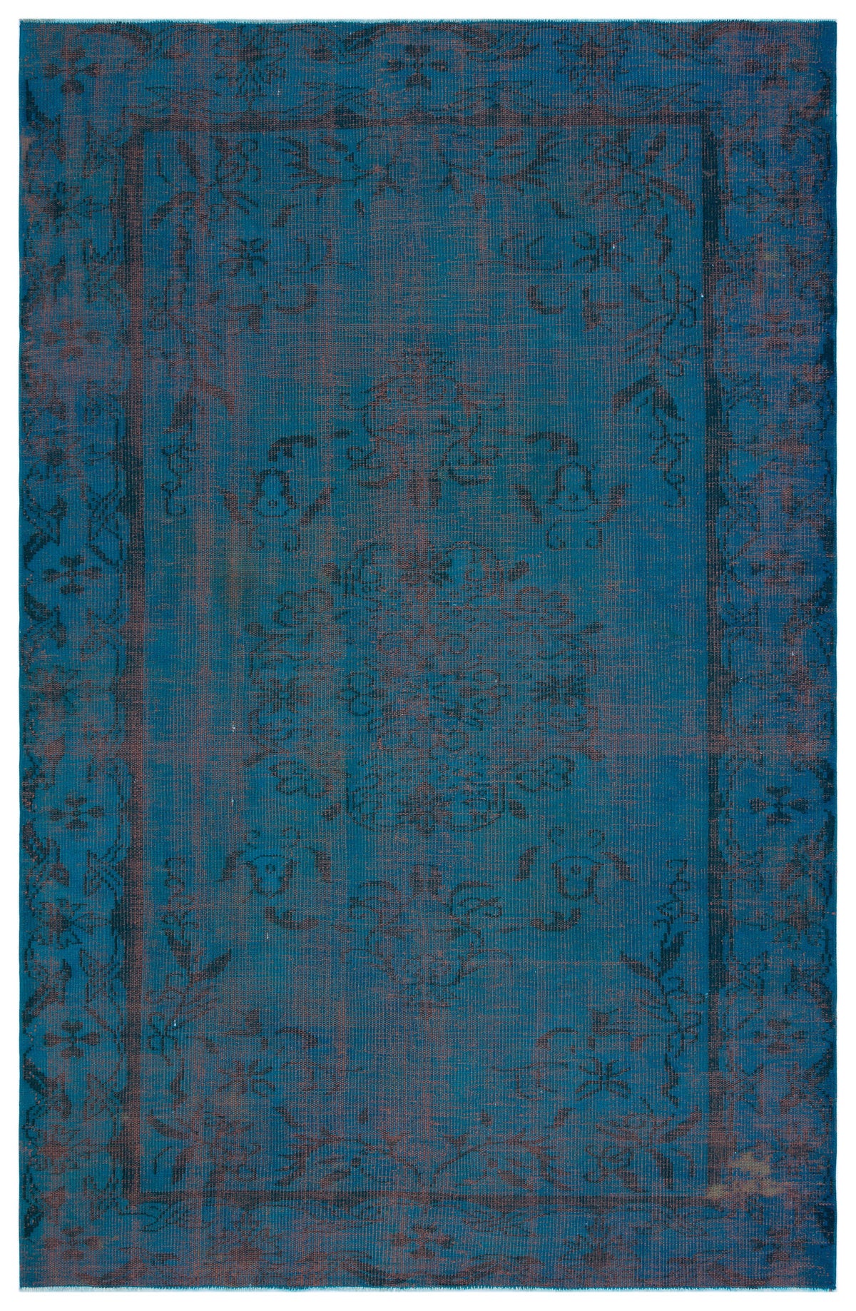 Turquoise  Over Dyed Vintage Rug 5&#39;8&#39;&#39; x 8&#39;9&#39;&#39; ft 173 x 266 cm