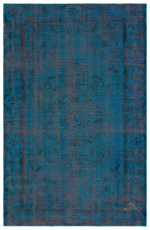 Turquoise  Over Dyed Vintage Rug 5'8'' x 8'9'' ft 173 x 266 cm