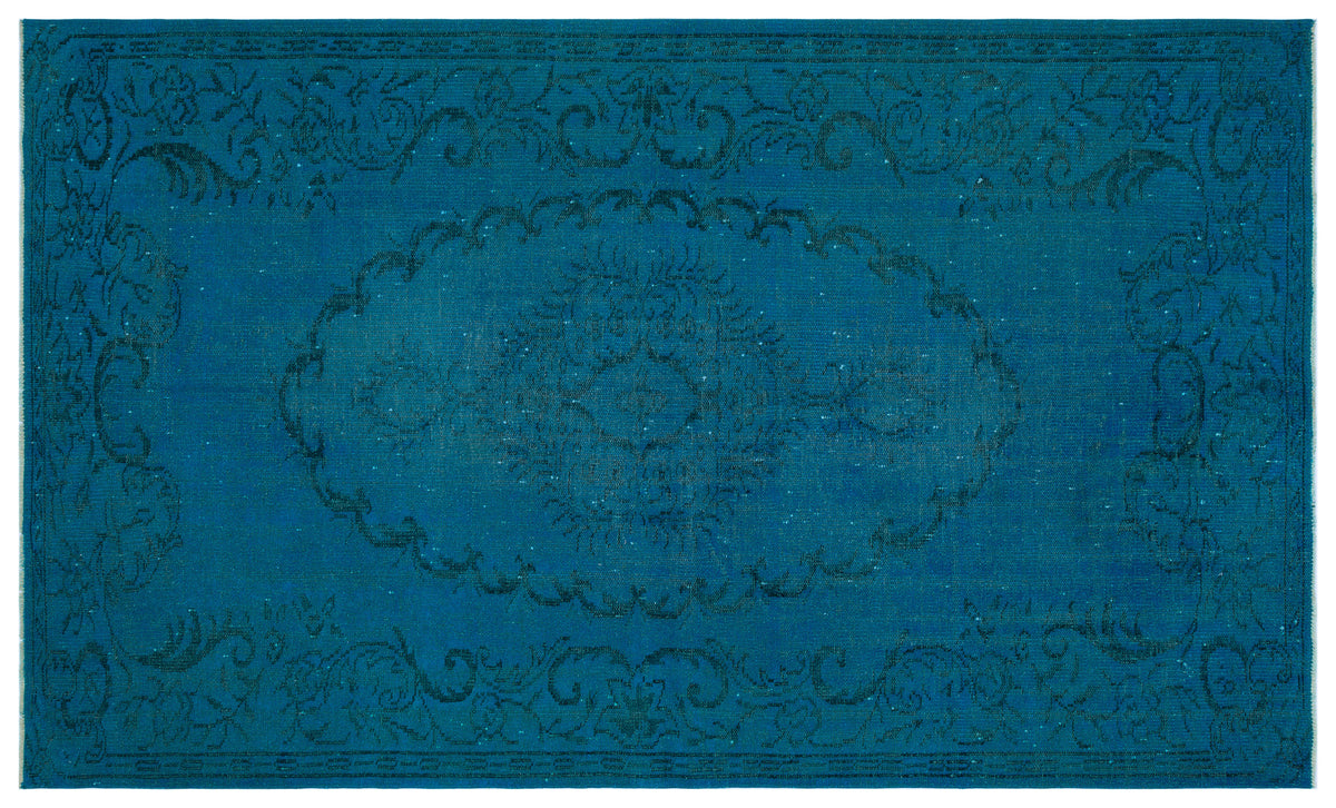 Turquoise  Over Dyed Vintage Rug 5&#39;4&#39;&#39; x 8&#39;11&#39;&#39; ft 163 x 271 cm