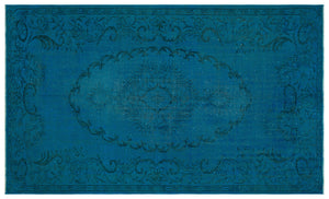 Turquoise  Over Dyed Vintage Rug 5'4'' x 8'11'' ft 163 x 271 cm