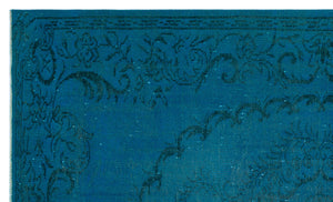 Turquoise  Over Dyed Vintage Rug 5'4'' x 8'11'' ft 163 x 271 cm