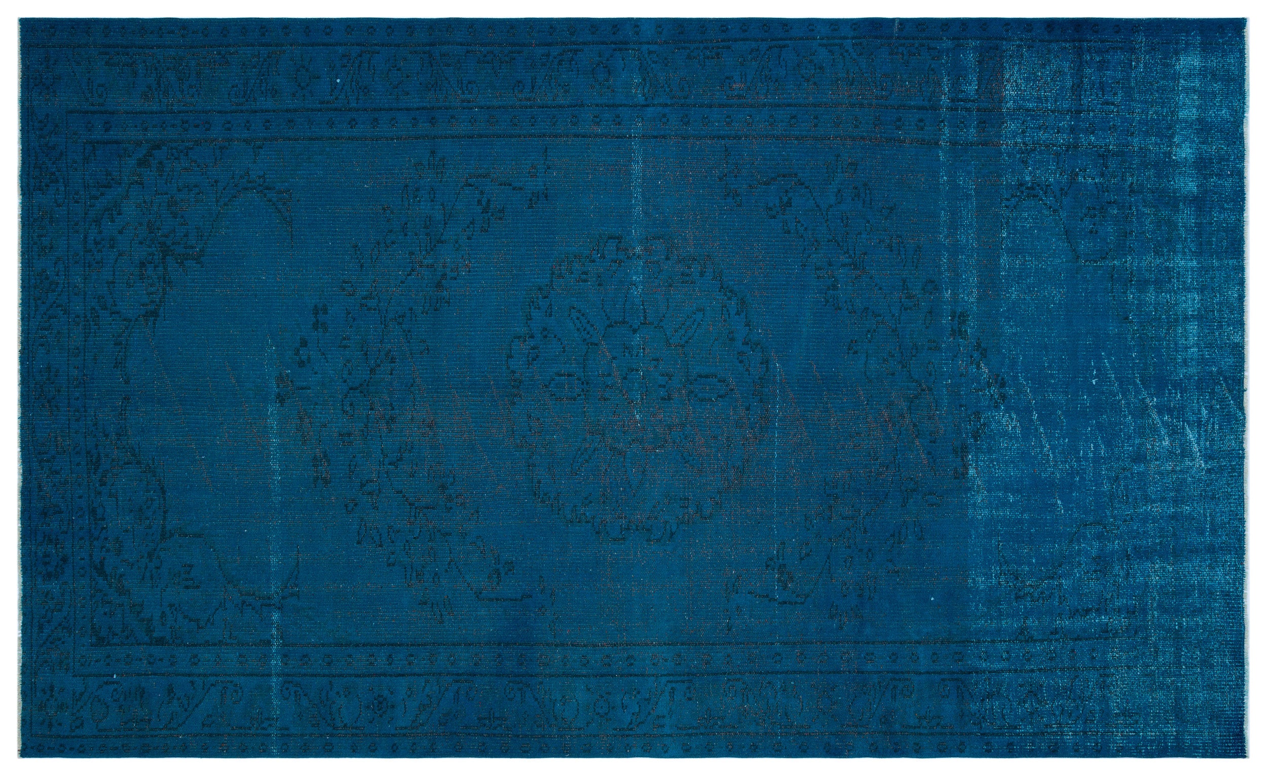 Turquoise  Over Dyed Vintage Rug 5'7'' x 9'1'' ft 171 x 278 cm