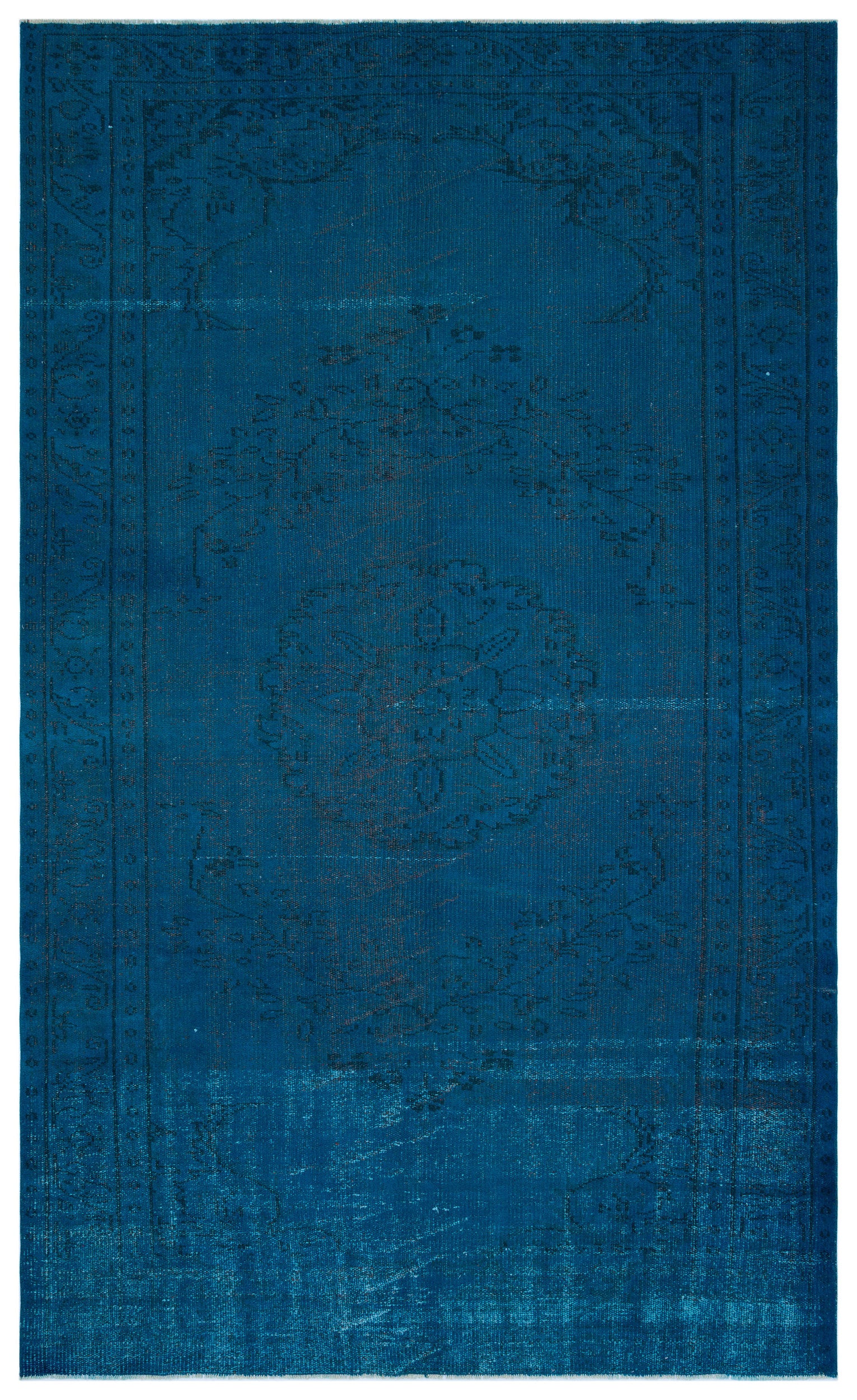 Turquoise  Over Dyed Vintage Rug 5'7'' x 9'1'' ft 171 x 278 cm
