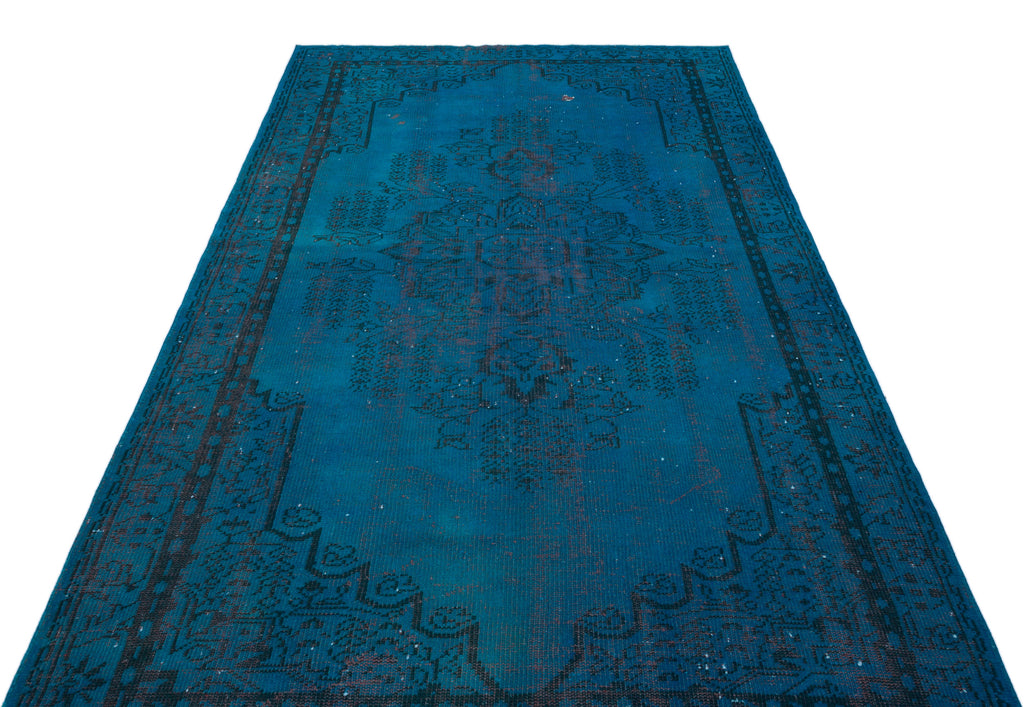Turquoise  Over Dyed Vintage Rug 5'3'' x 9'1'' ft 160 x 276 cm