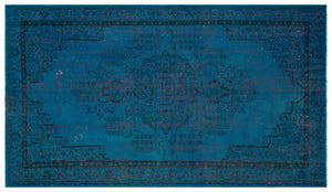 Turquoise  Over Dyed Vintage Rug 5'3'' x 9'1'' ft 160 x 276 cm