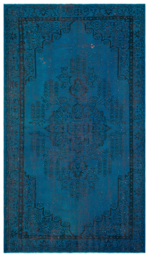 Turquoise  Over Dyed Vintage Rug 5'3'' x 9'1'' ft 160 x 276 cm