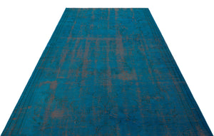 Turquoise  Over Dyed Vintage Rug 5'6'' x 8'5'' ft 168 x 257 cm