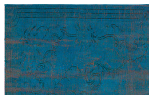 Turquoise  Over Dyed Vintage Rug 5'6'' x 8'5'' ft 168 x 257 cm