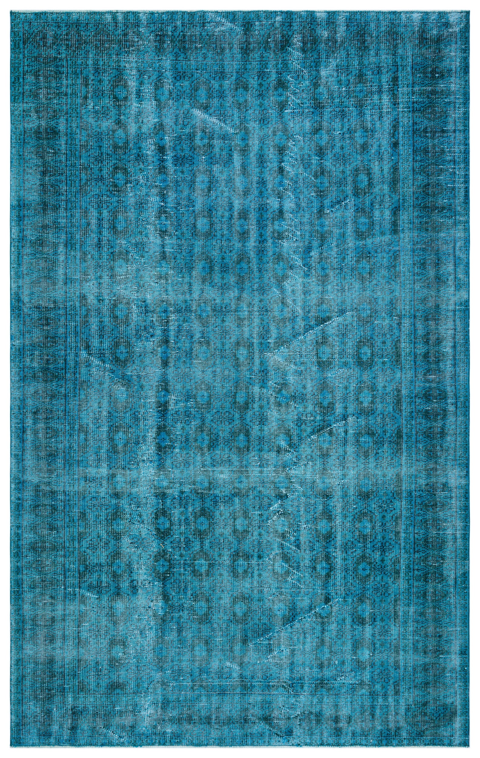 Turquoise  Over Dyed Vintage Rug 6'1'' x 9'8'' ft 185 x 295 cm