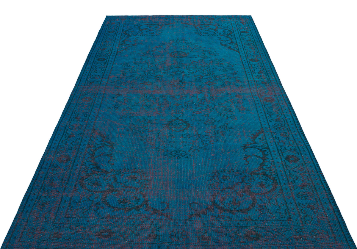 Turquoise  Over Dyed Vintage Rug 4&#39;11&#39;&#39; x 8&#39;1&#39;&#39; ft 151 x 247 cm