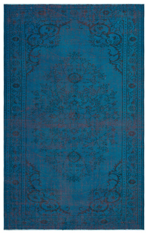 Turquoise  Over Dyed Vintage Rug 4'11'' x 8'1'' ft 151 x 247 cm