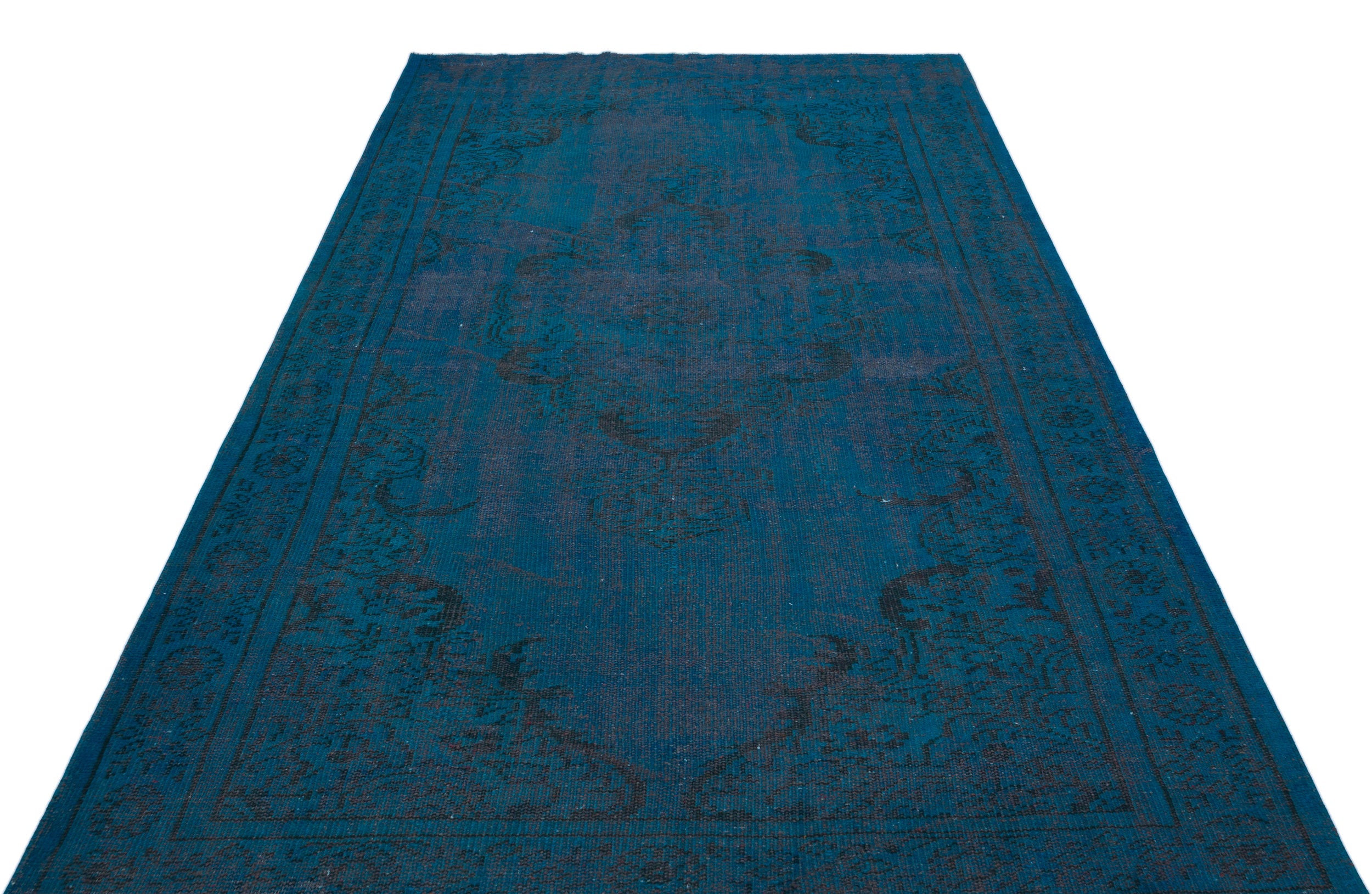 Turquoise  Over Dyed Vintage Rug 5'8'' x 9'1'' ft 172 x 278 cm