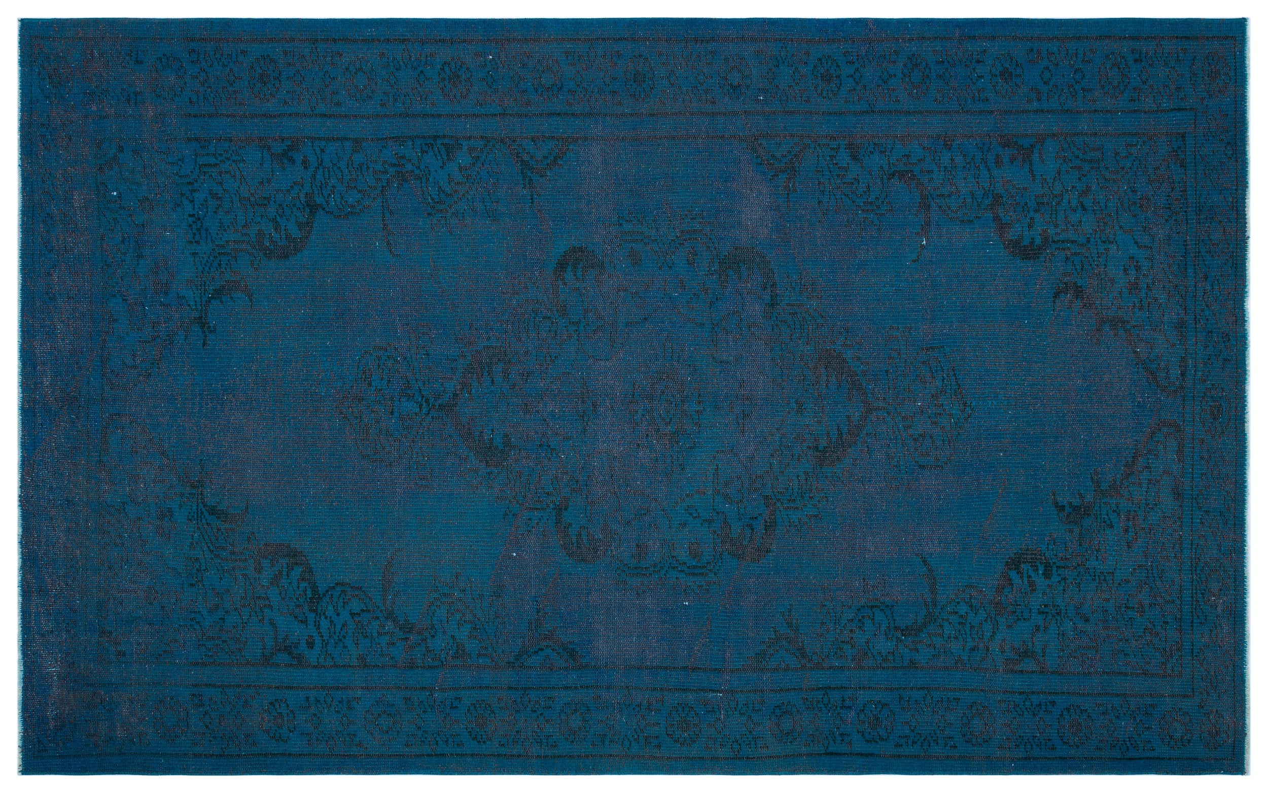 Turquoise  Over Dyed Vintage Rug 5'8'' x 9'1'' ft 172 x 278 cm