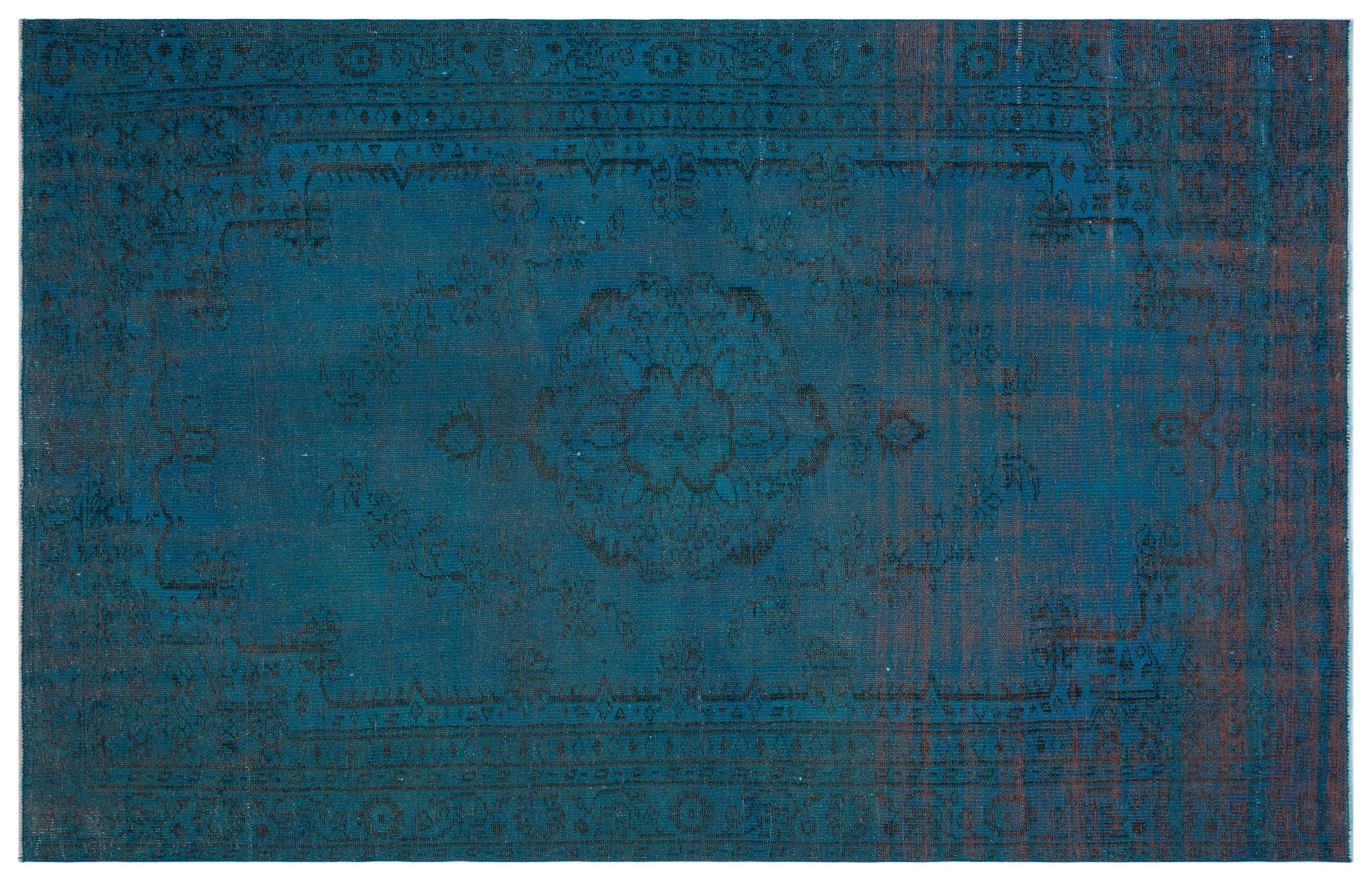 Turquoise  Over Dyed Vintage Rug 5'10'' x 9'3'' ft 178 x 283 cm