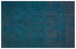 Turquoise  Over Dyed Vintage Rug 5'10'' x 9'3'' ft 178 x 283 cm