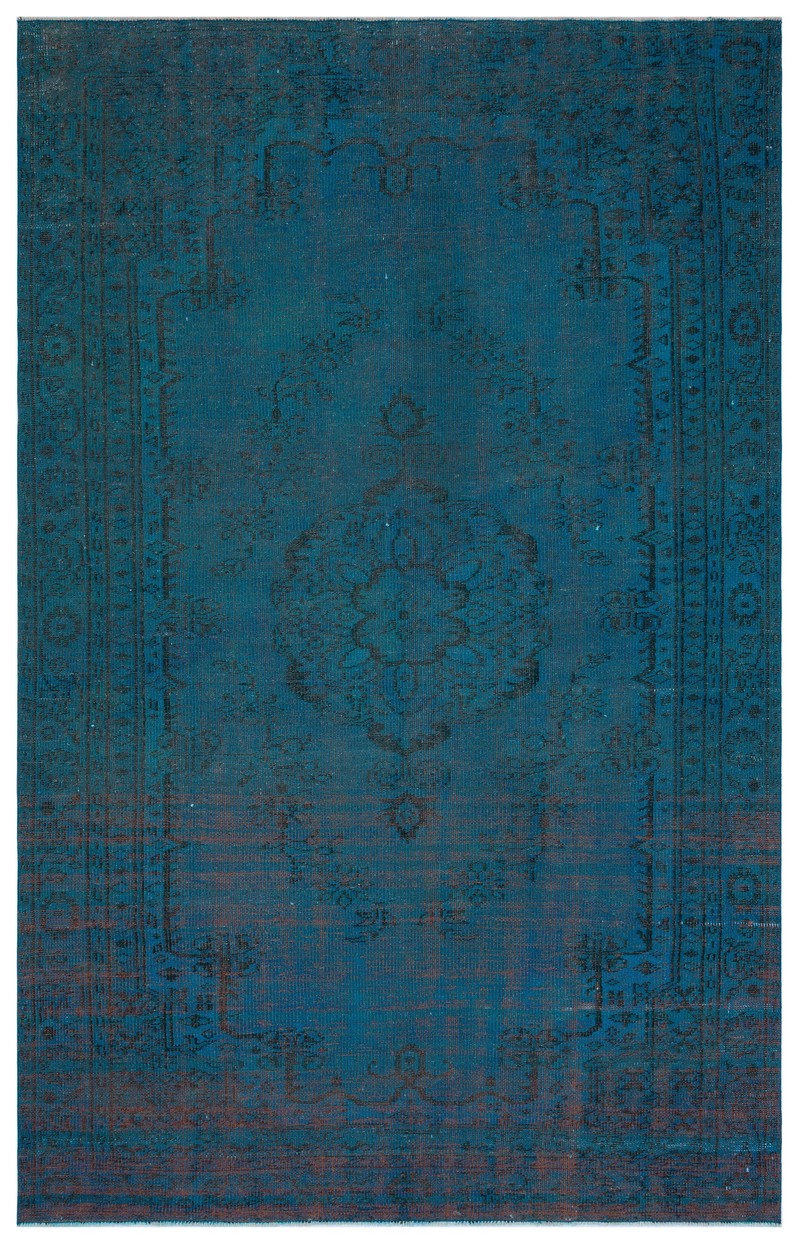 Turquoise  Over Dyed Vintage Rug 5'10'' x 9'3'' ft 178 x 283 cm