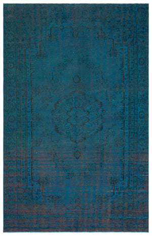 Turquoise  Over Dyed Vintage Rug 5'10'' x 9'3'' ft 178 x 283 cm