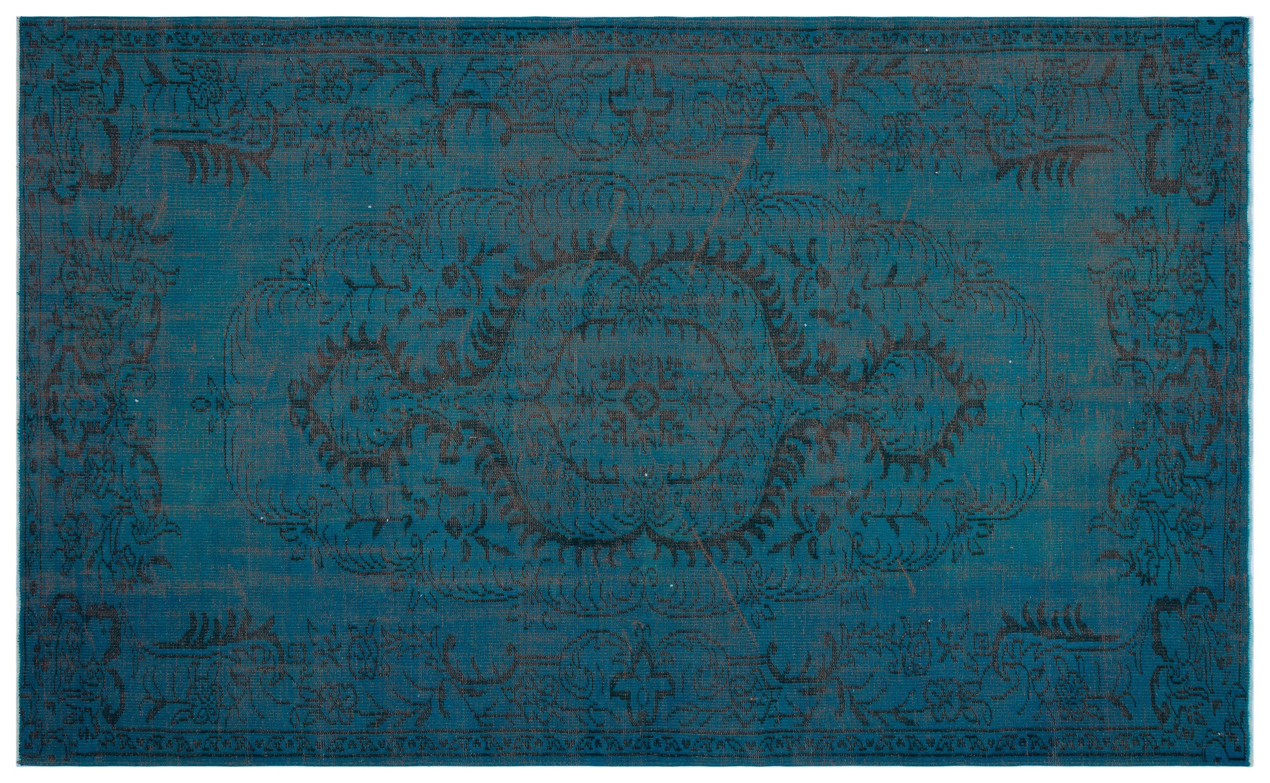 Turquoise  Over Dyed Vintage Rug 6'1'' x 9'9'' ft 185 x 298 cm