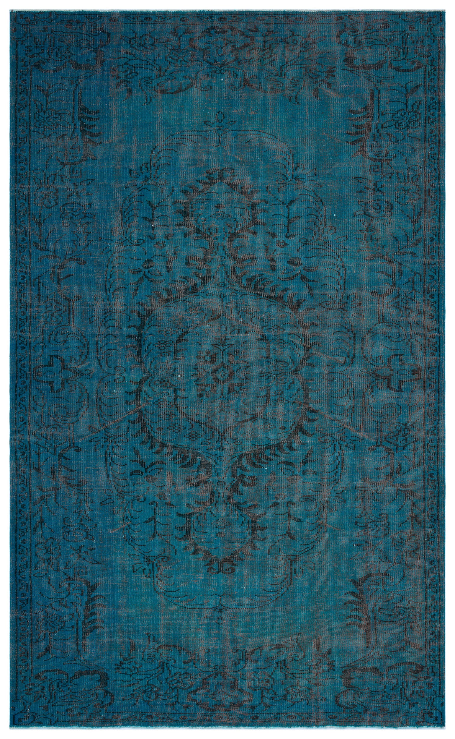 Turquoise  Over Dyed Vintage Rug 6'1'' x 9'9'' ft 185 x 298 cm