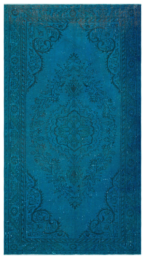 Turquoise  Over Dyed Vintage Rug 4'8'' x 8'10'' ft 141 x 268 cm