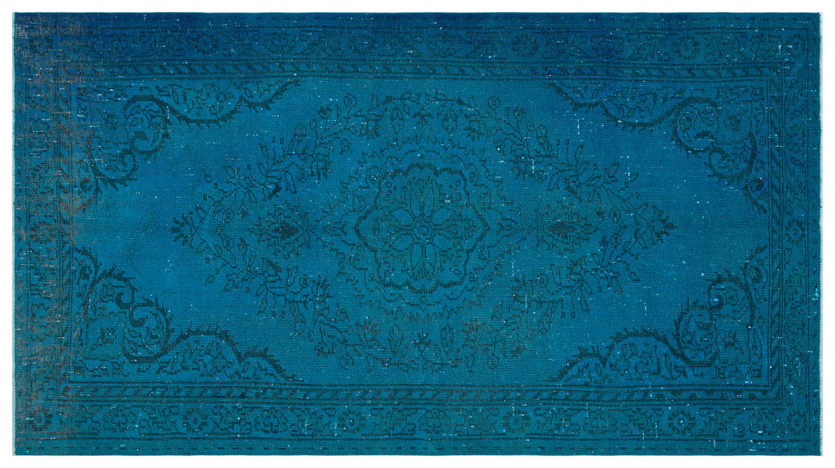 Turquoise  Over Dyed Vintage Rug 4'8'' x 8'10'' ft 141 x 268 cm