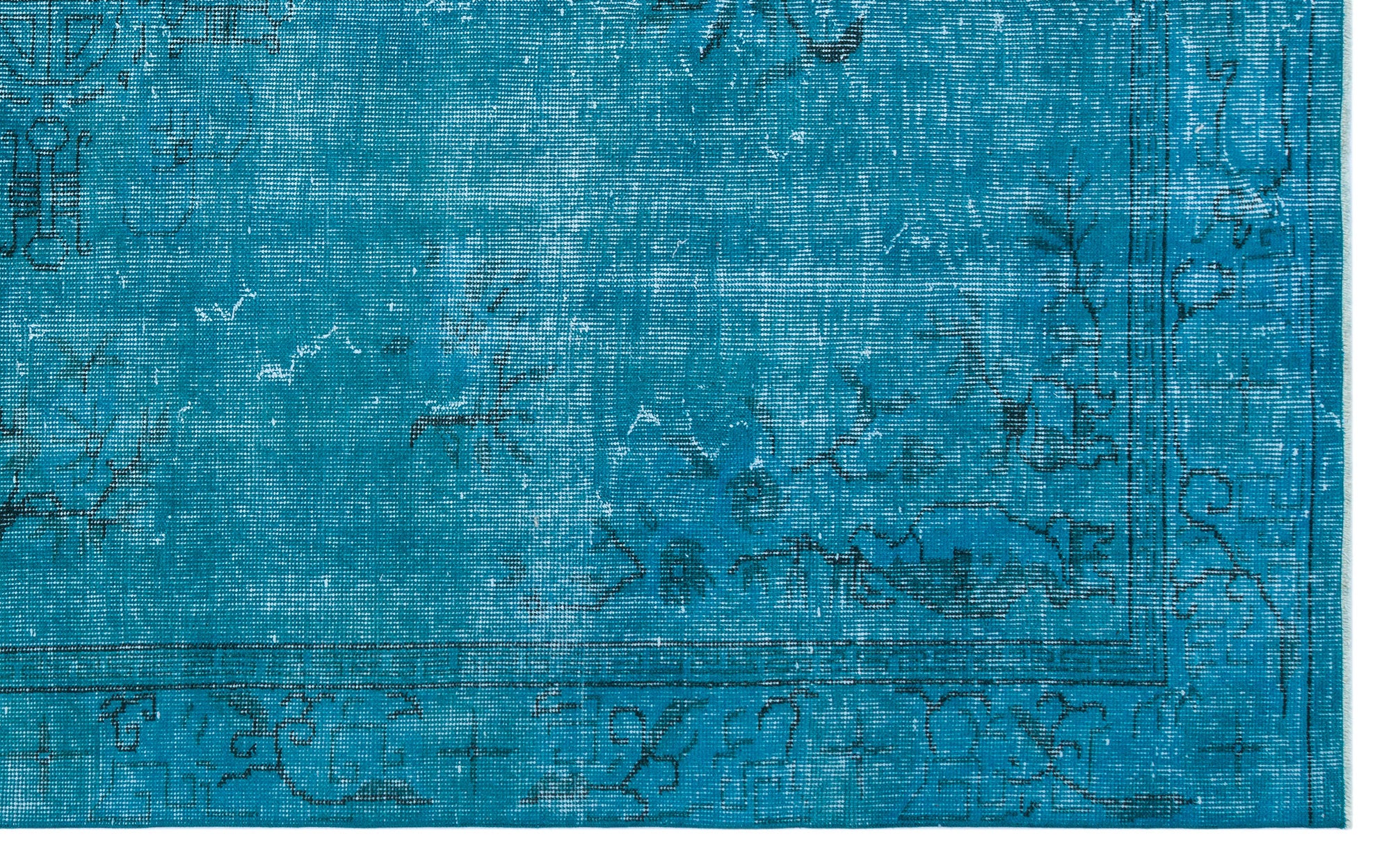 Turquoise  Over Dyed Vintage Rug 5'7'' x 8'12'' ft 169 x 274 cm