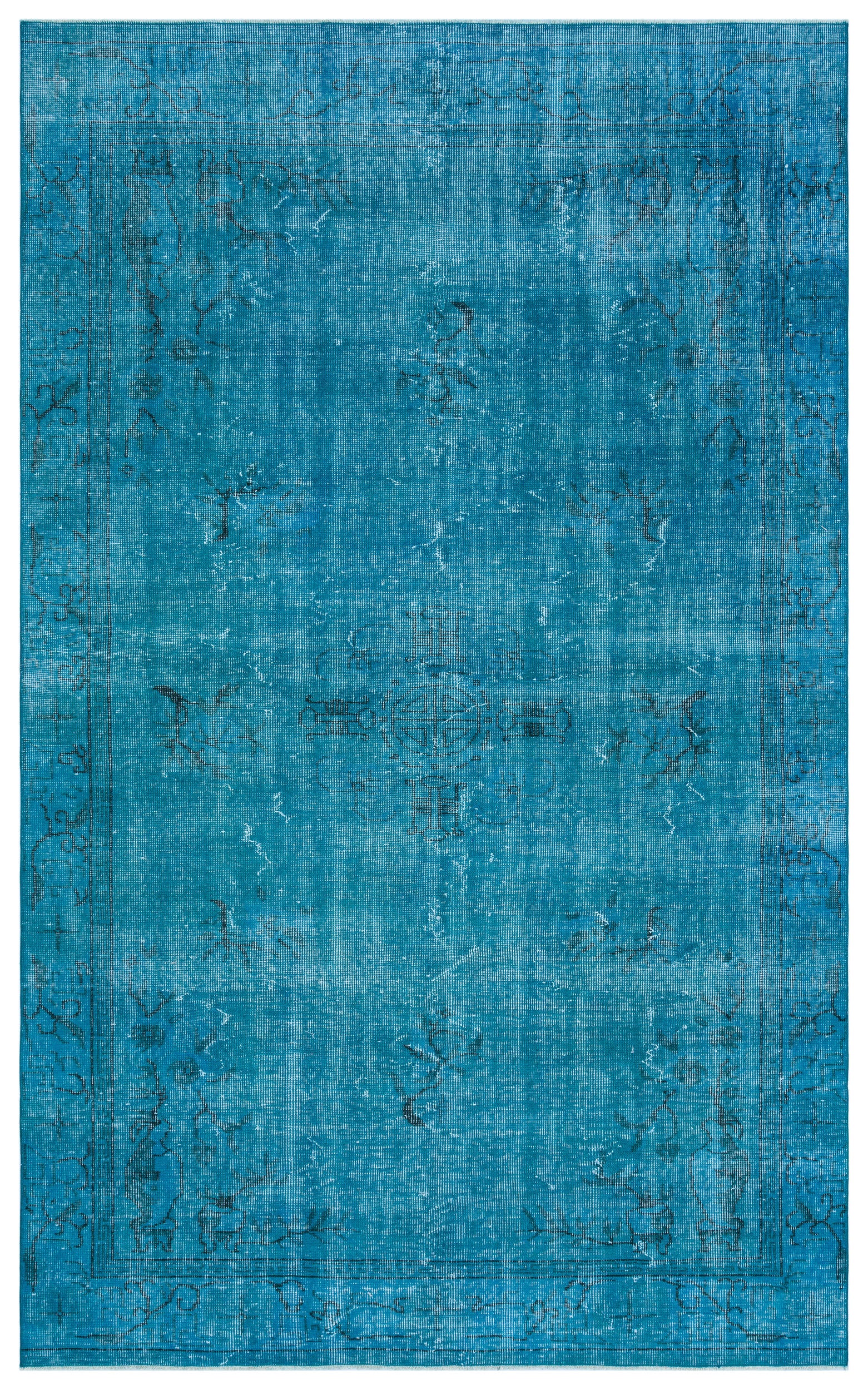 Turquoise  Over Dyed Vintage Rug 5'7'' x 8'12'' ft 169 x 274 cm