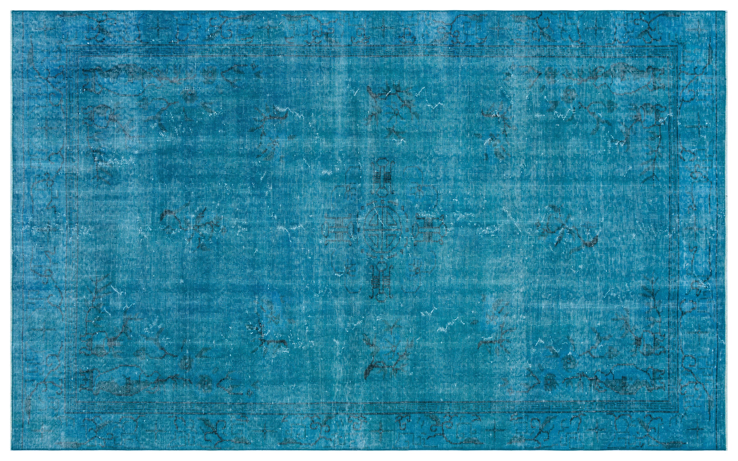 Turquoise  Over Dyed Vintage Rug 5'7'' x 8'12'' ft 169 x 274 cm